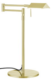 Goldene LED-Tischleuchte mit verstellbarem Arm, seitliche Perspektive