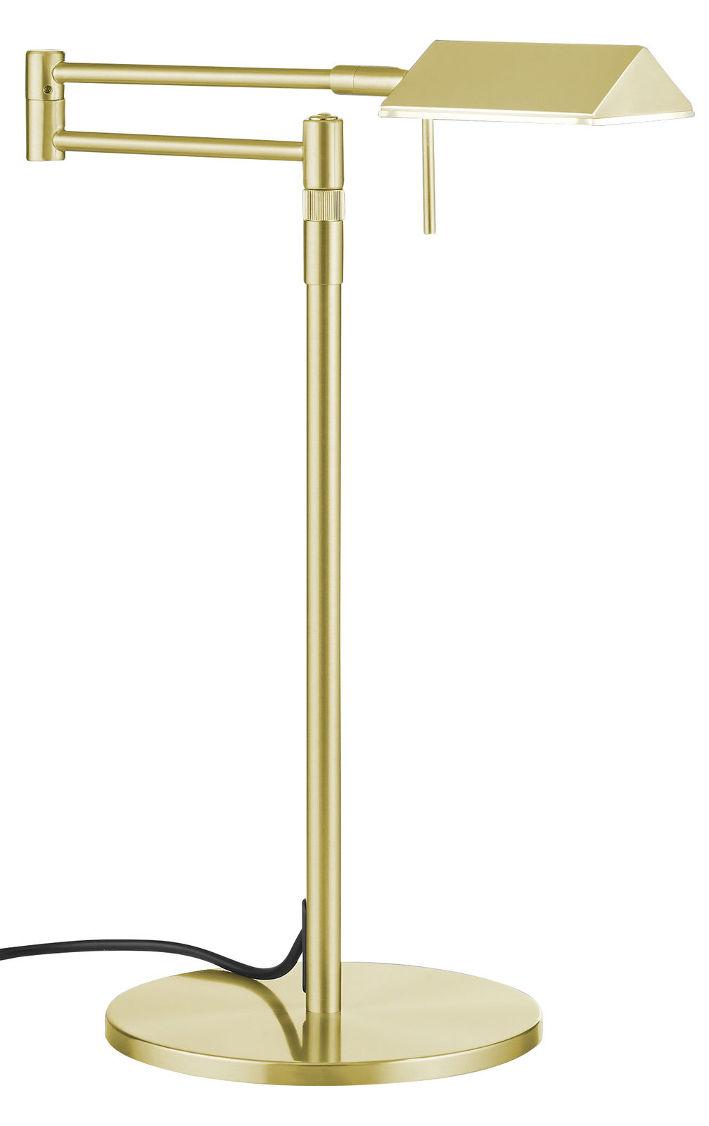 Goldene LED-Tischleuchte mit verstellbarem Arm, seitliche Perspektive