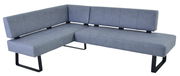 Graue Eckbank mit modernem Design und Metallbeinen, seitliche Perspektive
