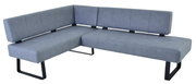Graue Eckbank mit modernem Design und Metallbeinen, seitliche Perspektive