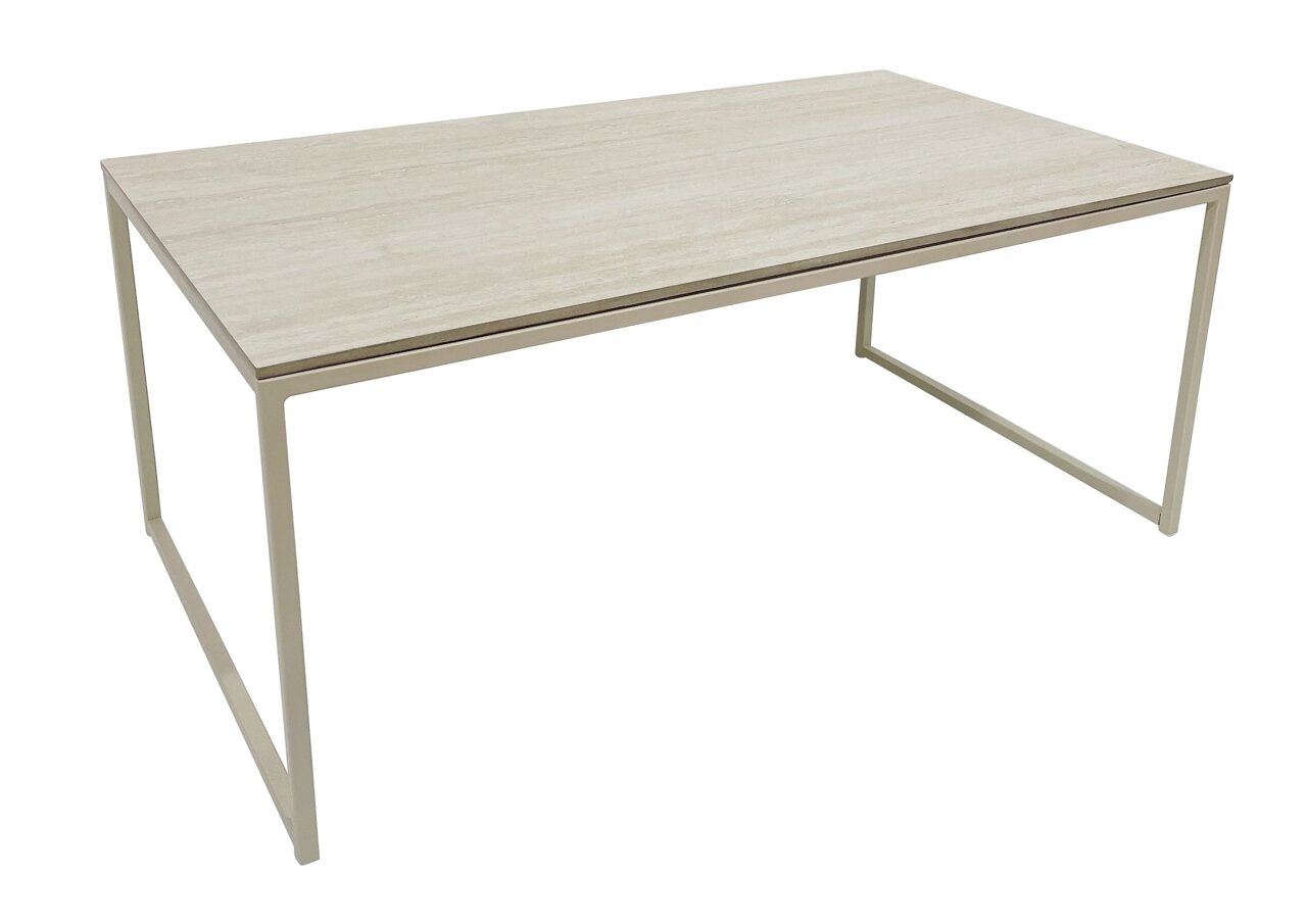 Z2 Salontafel VRONI Moderne salontafel met rechthoekig houten blad en slank metalen onderstel, zijaanzicht