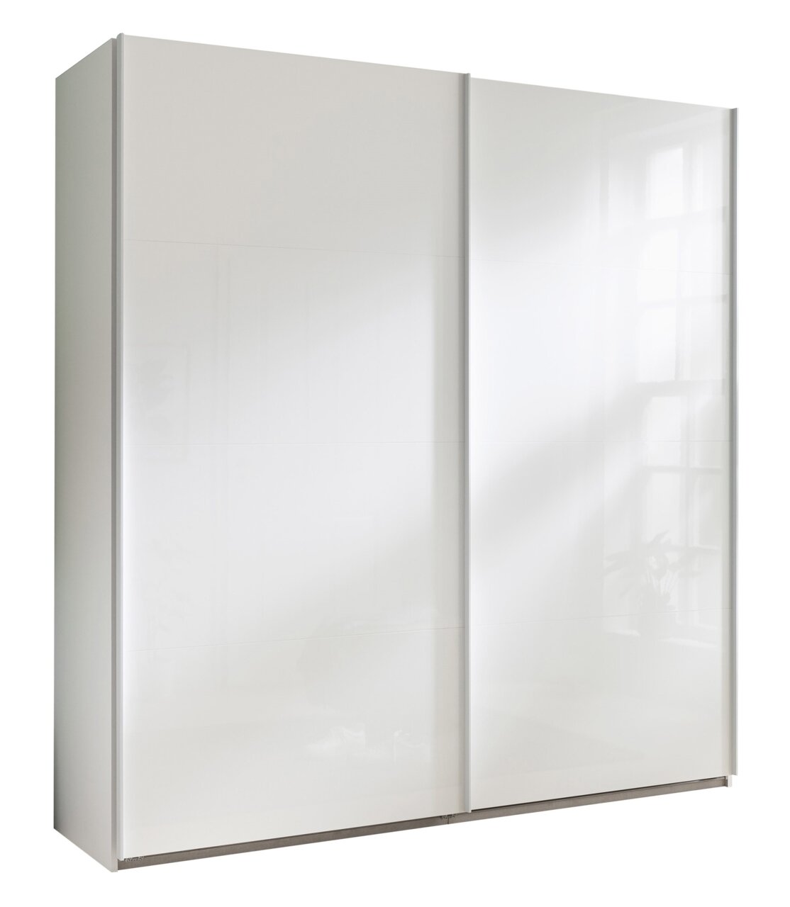 XORA Schwebetürenschrank SYSTEMA Weißer Schwebetürenschrank mit zwei Türen, seitliche Perspektive