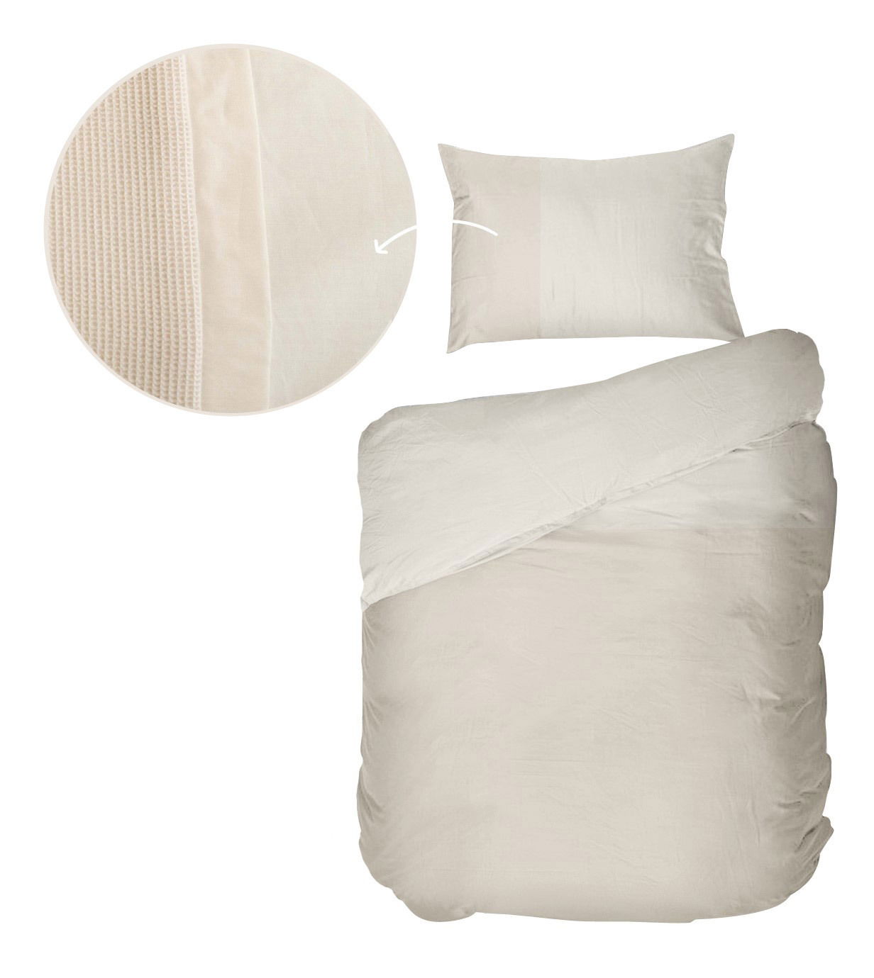 Kayori Bettwäsche ERIMO Bettwäsche-Set in Cremefarbe mit Kissenbezug und Deckenbezug, Detailansicht des Stoffmusters, Draufsicht