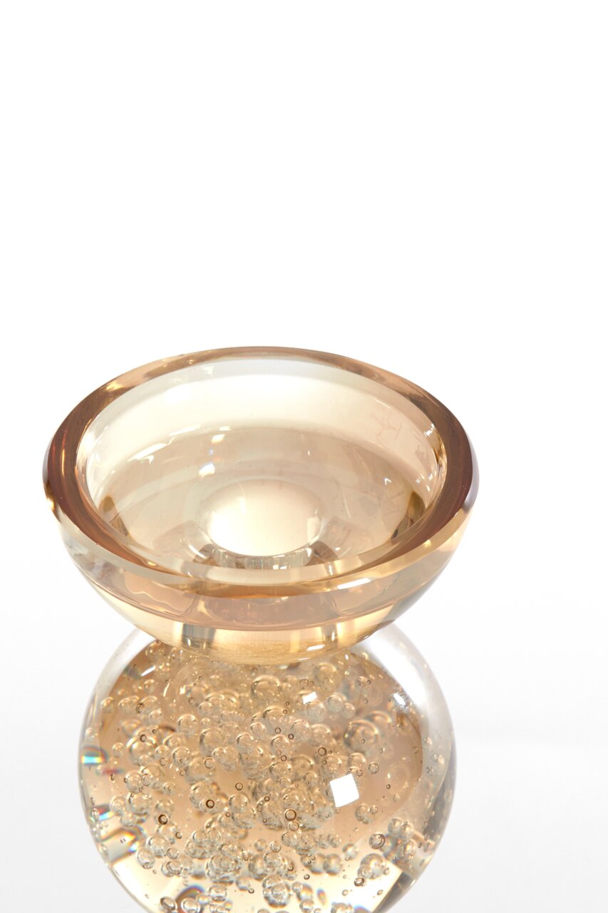 Glazen kandelaar met bubbelpatroon, zijaanzicht