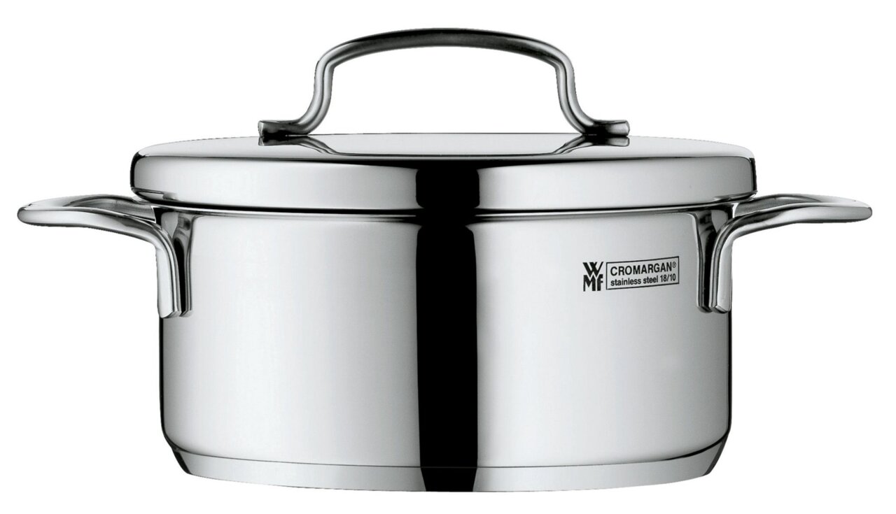 WMF Bratentopf 12cm inkl. Deckel Bratentopf MINI 12cm mit Deckel aus Edelstahl, seitliche Perspektive