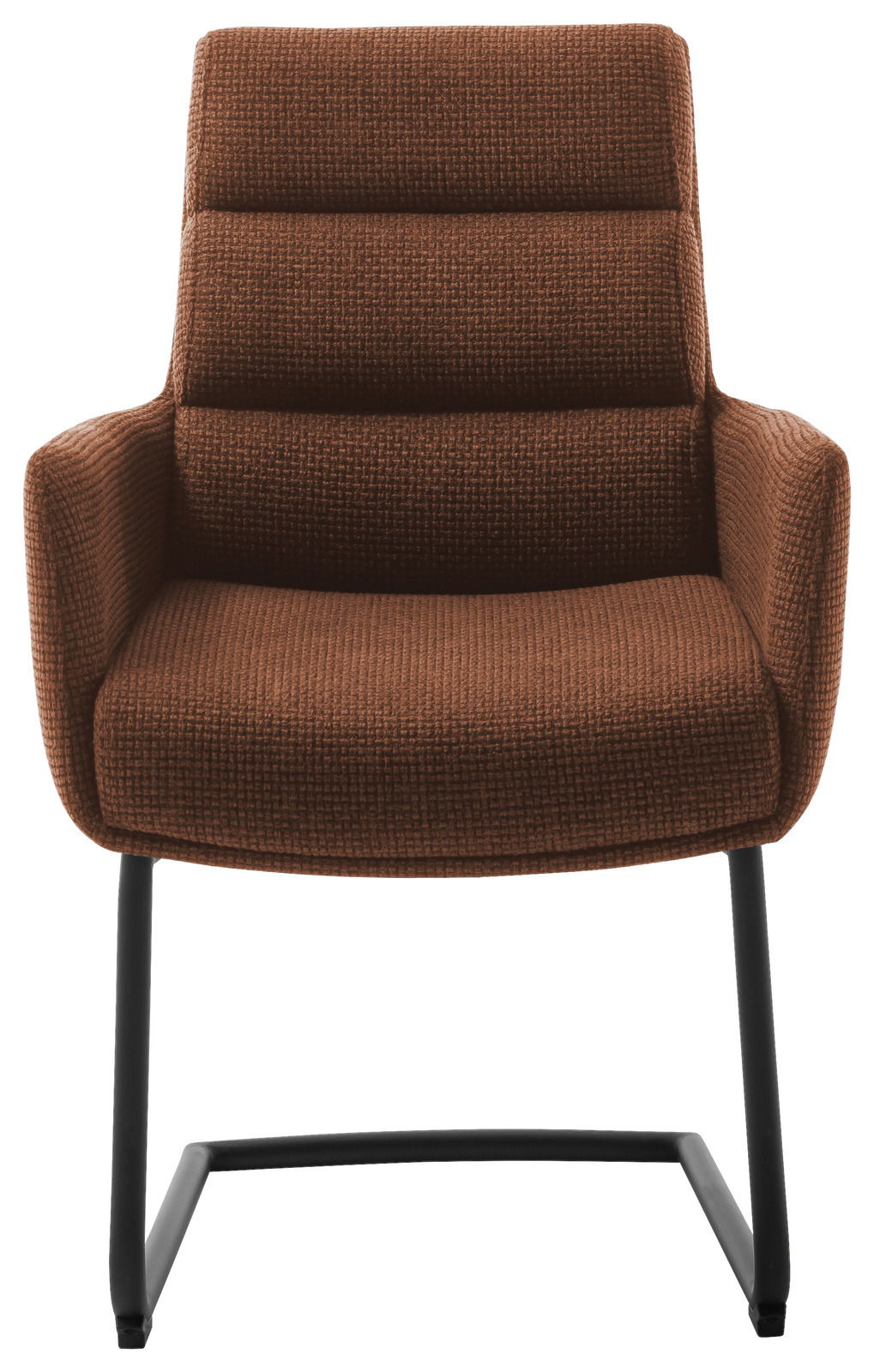 Brauner Freischwinger-Sessel mit gepolstertem Sitz und Rückenlehne, Vorderansicht