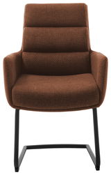 Brauner Freischwinger-Sessel mit gepolstertem Sitz und Rückenlehne, Vorderansicht