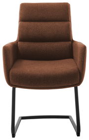 Brauner Freischwinger-Sessel mit gepolstertem Sitz und Rückenlehne, Vorderansicht