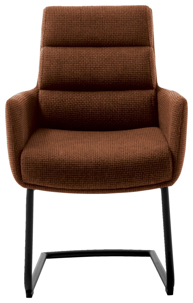 Brauner Freischwinger-Sessel mit gepolstertem Sitz und Rückenlehne, Vorderansicht