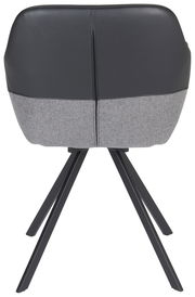 Rückansicht eines modernen Sessels mit schwarzem Leder und grauem Stoffbezug, auf schwarzen Metallbeinen.