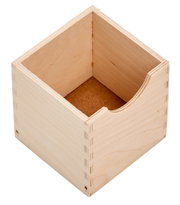 Holz-Schubladenelement mit offener Vorderseite, aus der Vogelperspektive fotografiert