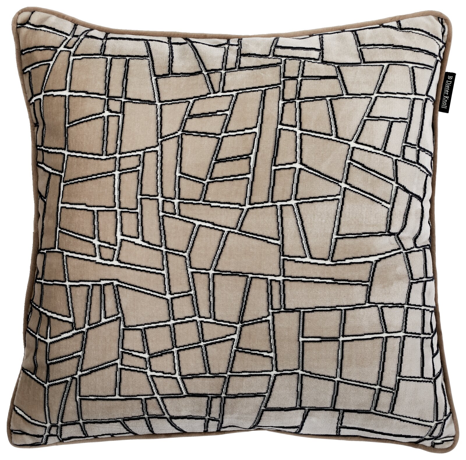 Kussenhoes met geometrisch patroon in beige en zwart, vooraanzicht