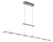 Moderne Pendelleuchte Largo in seitlicher Perspektive, mit schlankem, rechteckigem Design und silberner Oberfläche.