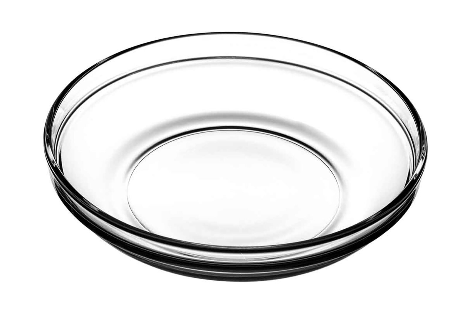 Transparenter Glasteller, seitliche Perspektive