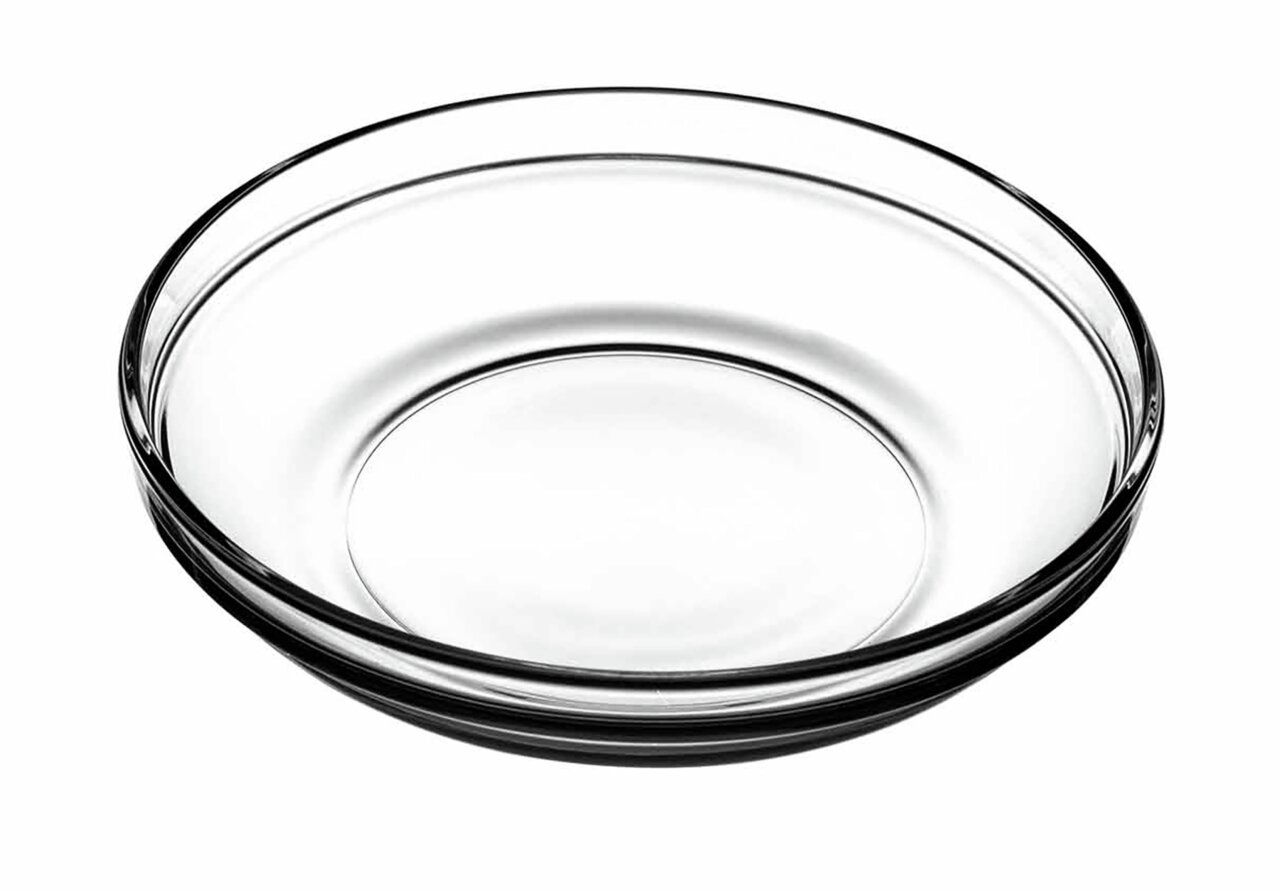 Transparenter Glasteller, seitliche Perspektive