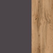 Detailansicht einer Eck-Küchenzeile mit dunkler, glatter Oberfläche und Holzstruktur in natürlichem Braunton.