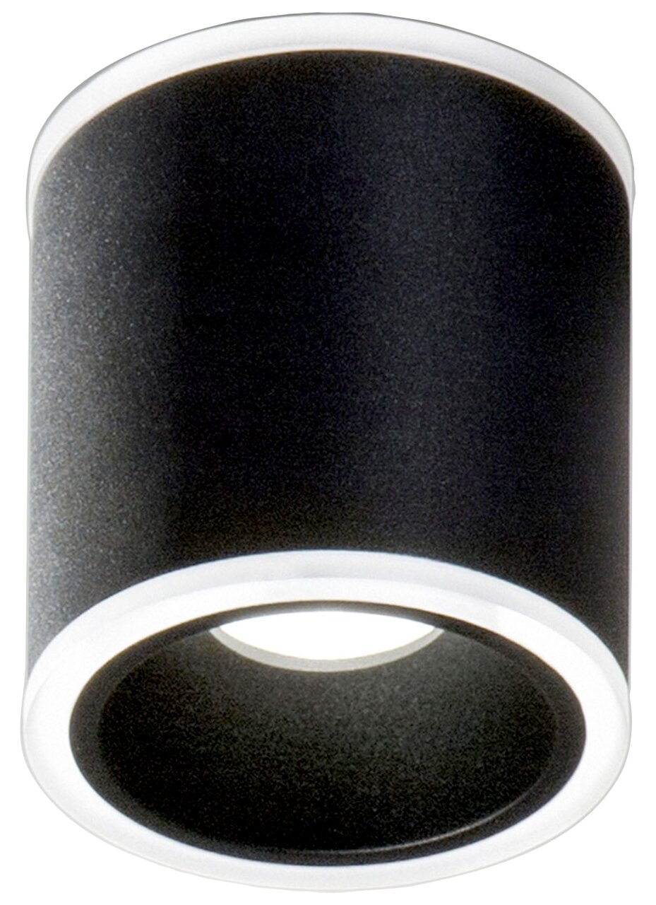 Fabas Luce LED-Aufbauspot PACA Schwarzer zylindrischer LED-Aufbauspot mit weißem Rand, Ansicht von unten