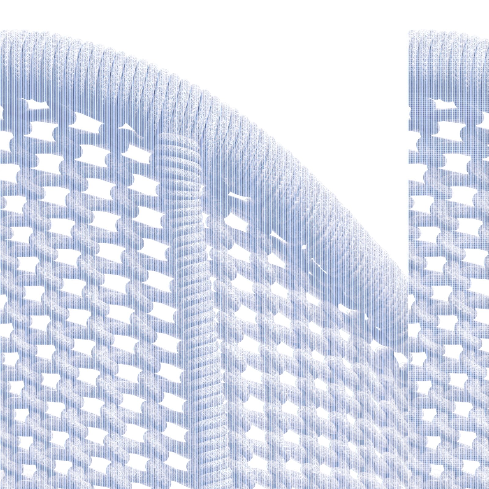 Detailansicht eines Armlehnstuhls mit geflochtenem Seilgewebe in Nahaufnahme.
