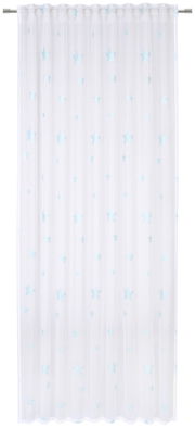 Weißer Fertigvorhang mit blauen Sternen, frontal betrachtet