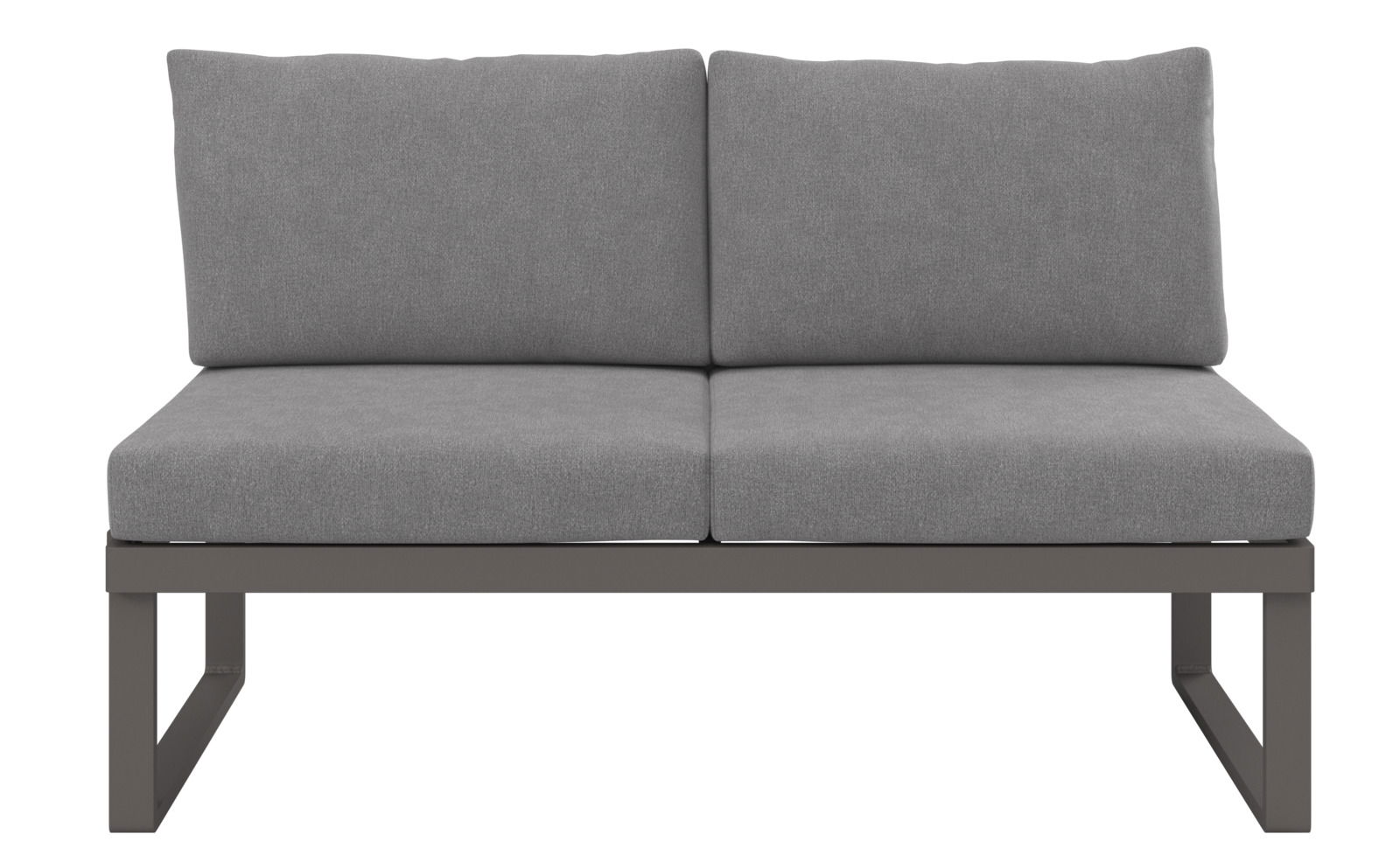 Graues 2-Sitzer Sofa mit Metallrahmen, Frontalansicht