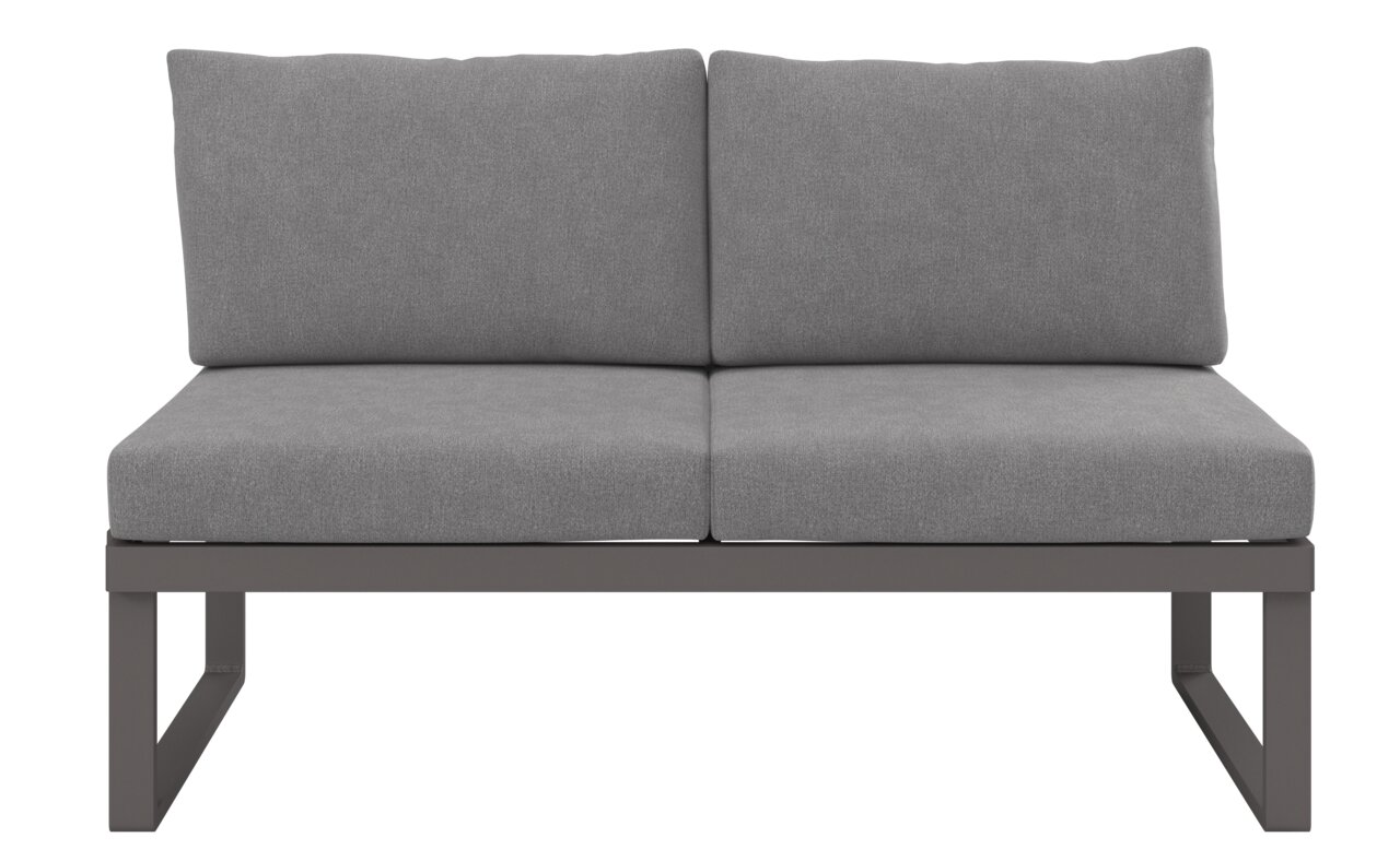 Graues 2-Sitzer Sofa mit Metallrahmen, Frontalansicht