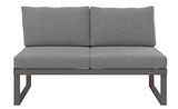 Graues 2-Sitzer Sofa mit Metallrahmen, Frontalansicht