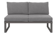 Graues 2-Sitzer Sofa mit Metallrahmen, Frontalansicht