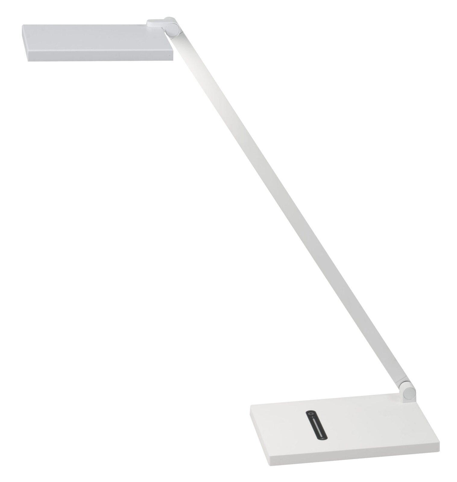 Moderne led-bureaulamp in zijaanzicht, met een slank, minimalistisch ontwerp en een verstelbare arm.