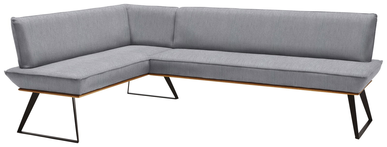 Voleo Eckbank 163x203 cm MALIBU Graue Eckbank mit modernem Design, Metallbeinen und Polsterung, seitliche Perspektive