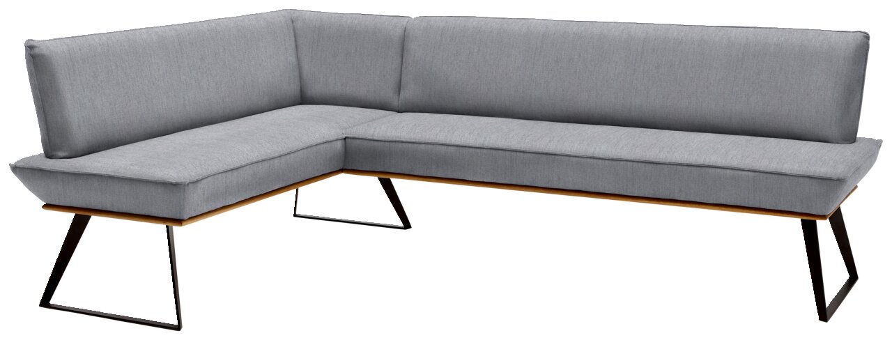 Voleo Eckbank 163x203 cm MALIBU Graue Eckbank mit modernem Design, Metallbeinen und Polsterung, seitliche Perspektive