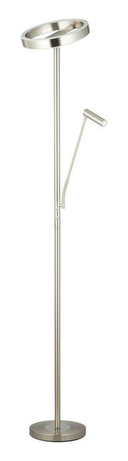 Moderner LED-Deckenfluter aus Metall in seitlicher Ansicht mit zusätzlichem Leselicht.