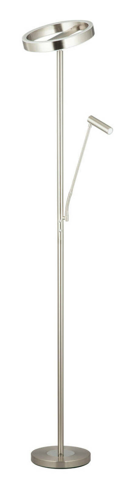 Moderner LED-Deckenfluter aus Metall in seitlicher Ansicht mit zusätzlichem Leselicht.