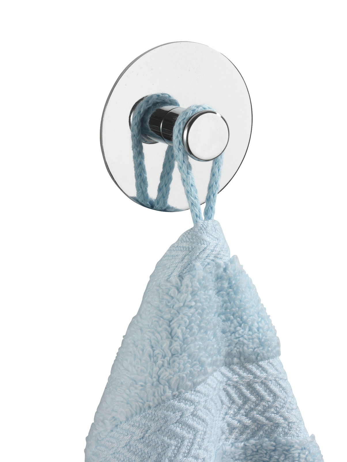 Wandhaken aus Chrom mit Handtuch, seitliche Perspektive