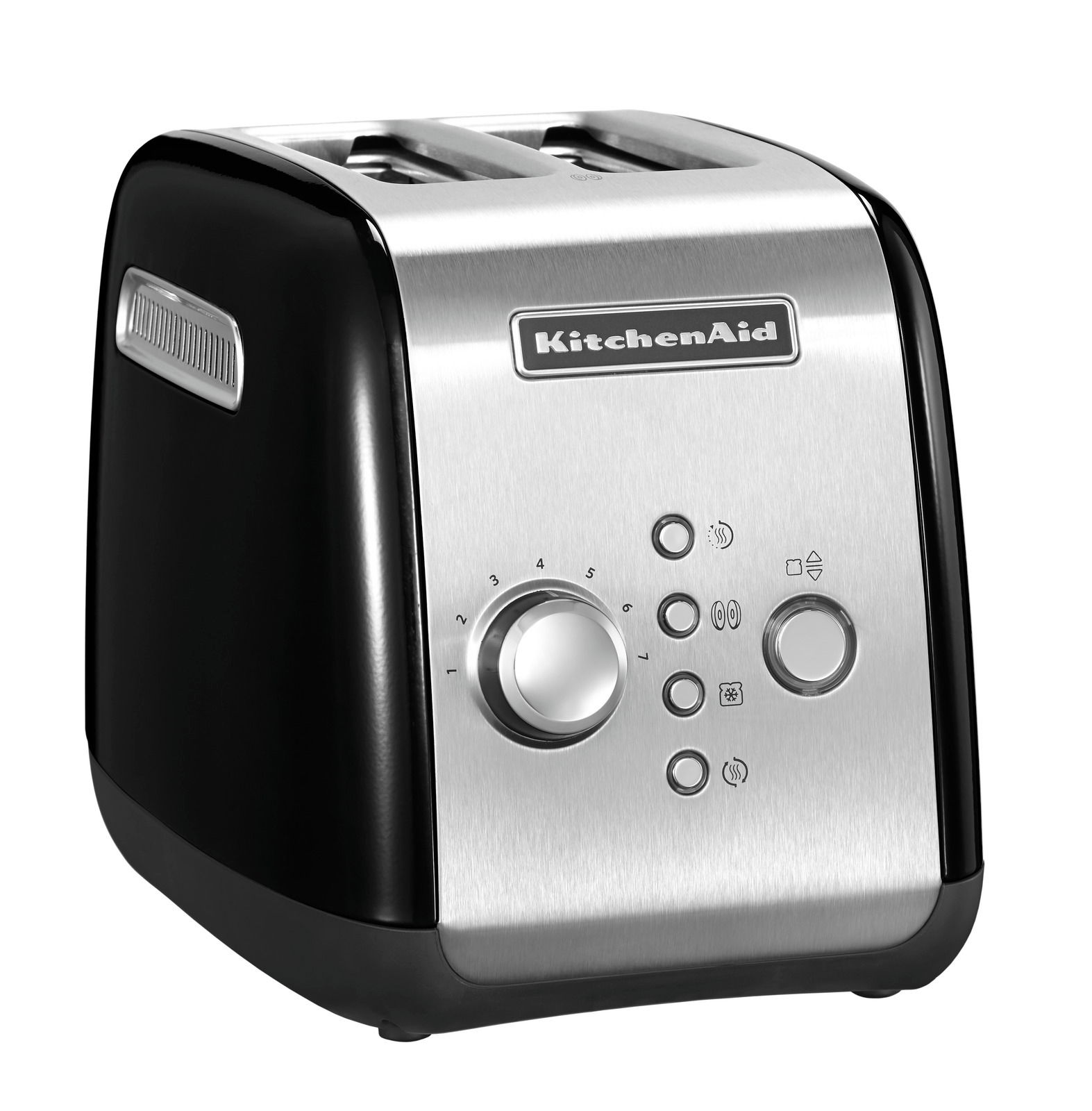 KitchenAid Toaster Schwarzer KitchenAid 2-Scheiben-Toaster in Onyx mit Edelstahlfront, seitliche Perspektive