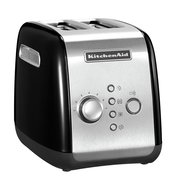 Schwarzer KitchenAid 2-Scheiben-Toaster in Onyx mit Edelstahlfront, seitliche Perspektive