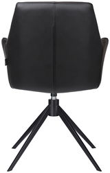 Rückansicht eines schwarzen Armlehnstuhls mit Metallbeinen