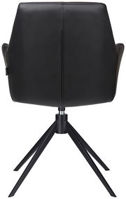 Rückansicht eines schwarzen Armlehnstuhls mit Metallbeinen