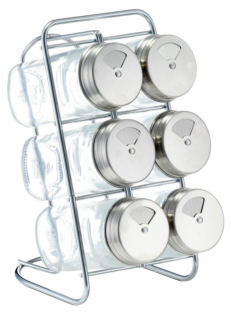 Zeller Present Gewürzständer-Set 7-tlg Gewürzständer-Set 7-tlg aus Metall mit sechs Gläsern, seitliche Perspektive