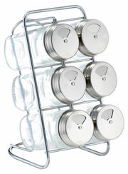 Gewürzständer-Set 7-tlg aus Metall mit sechs Gläsern, seitliche Perspektive