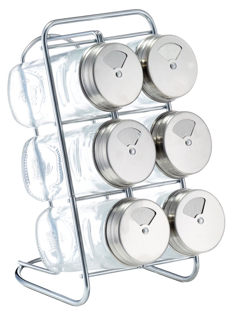 Zeller Present Gewürzständer-Set 7-tlg Gewürzständer-Set 7-tlg aus Metall mit sechs Gläsern, seitliche Perspektive