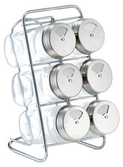 Gewürzständer-Set 7-tlg aus Metall mit sechs Gläsern, seitliche Perspektive