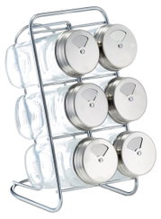 Gewürzständer-Set 7-tlg aus Metall mit sechs Gläsern, seitliche Perspektive