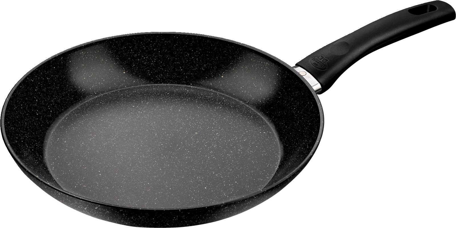 Bratpfanne mit 28 cm Durchmesser, schwarze Antihaftbeschichtung, seitliche Perspektive