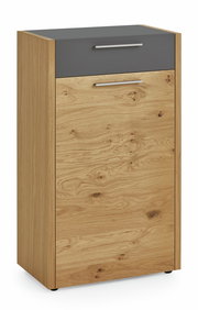 Moderner Schuhschrank aus Holz mit grauer Schublade, Frontansicht