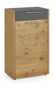 Moderner Schuhschrank aus Holz mit grauer Schublade, Frontansicht