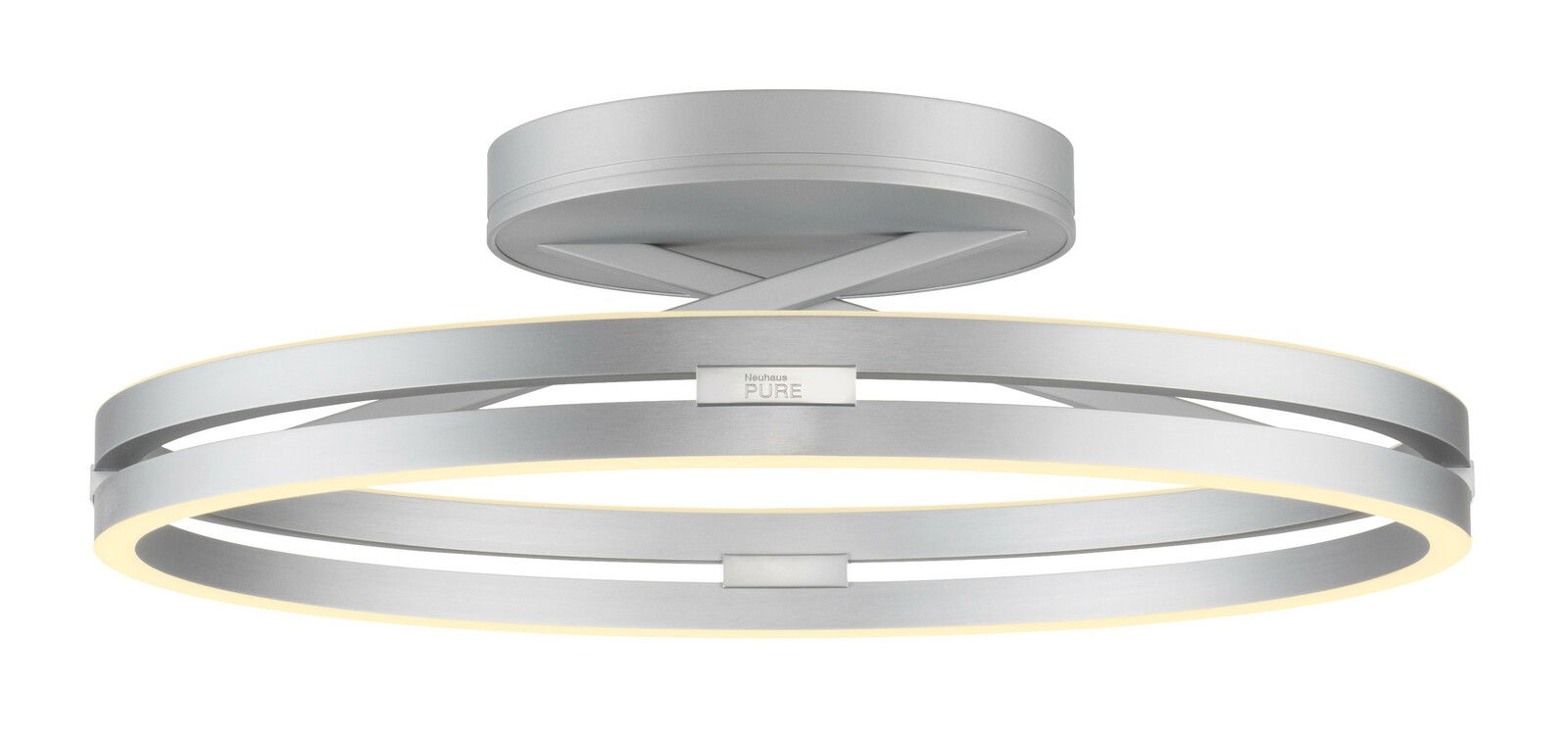 Moderne Deckenleuchte PURE Loop in silberner Optik, seitliche Perspektive