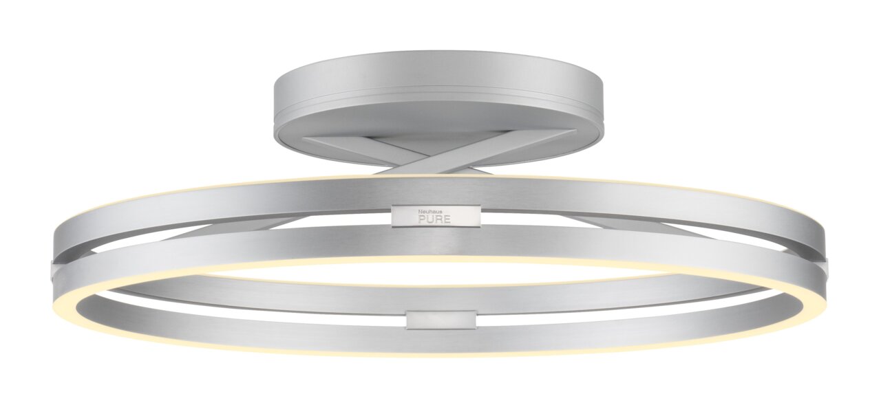 Moderne Deckenleuchte PURE Loop in silberner Optik, seitliche Perspektive
