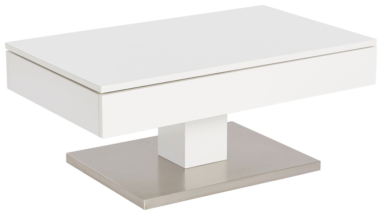 Z2 Couchtisch SHIRA Moderner weißer Couchtisch mit rechteckiger Form und Metallfuß, seitliche Perspektive