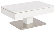 Moderner weißer Couchtisch mit rechteckiger Form und Metallfuß, seitliche Perspektive
