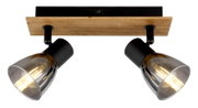 Deckenstrahler mit zwei verstellbaren Leuchten, Holz- und Metallelemente, Ansicht von unten